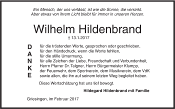 Traueranzeige von Wilhelm Hildenbrand von Ehinger Tagblatt