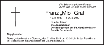 Traueranzeige von Franz Graf von Illertal Bote