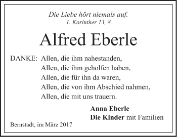 Traueranzeige von Alfred Eberle von Südwest Presse