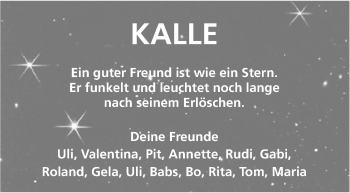 Traueranzeige von Kalle  von Südwest Presse