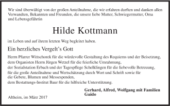 Traueranzeige von Hilde Kottmann von Ehinger Tagblatt