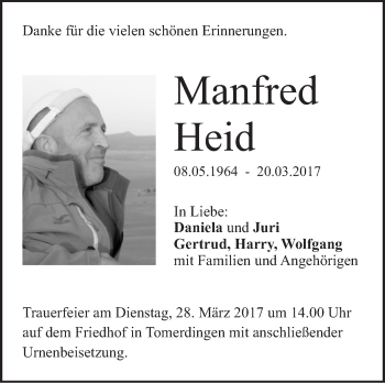 Traueranzeige von Manfred Heid von Südwest Presse