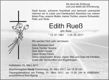 Traueranzeige von Edith Rueß von Südwest Presse