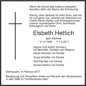 Traueranzeige von Elsbeth Hettich von Südwest Presse