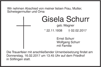 Traueranzeige von Gisela Schurr von Südwest Presse