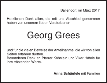 Traueranzeige von Georg Grees von Südwest Presse