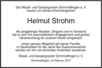 Traueranzeige von Helmut Strohm von Südwest Presse