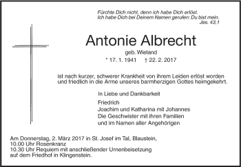 Traueranzeige von Antonie Albrecht von Südwest Presse