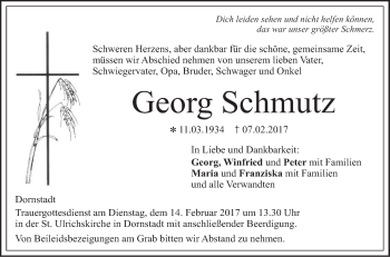 Traueranzeige von Georg Schmutz von Südwest Presse