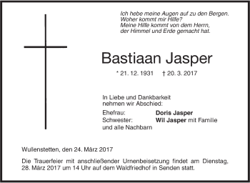 Traueranzeige von Bastiaan Jasper von Südwest Presse