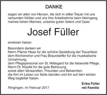 Traueranzeige von Josef Füller von Ehinger Tagblatt