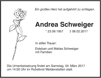 Traueranzeige von Andrea Schweiger von Südwest Presse