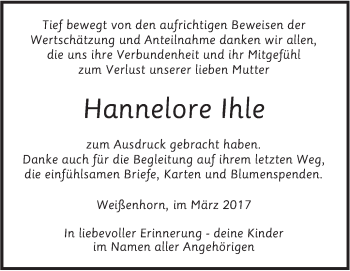 Traueranzeige von Hannelore Ihle von Südwest Presse