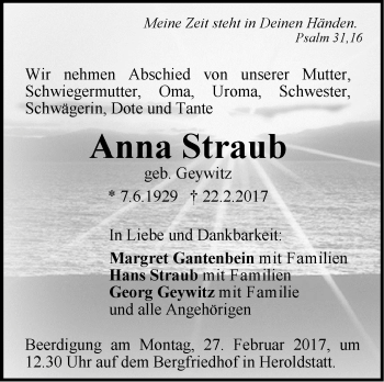 Traueranzeige von Anna Straub von Südwest Presse