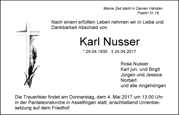 Traueranzeige von Karl Nusser von Südwest Presse