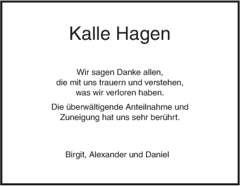 Traueranzeige von Kalle Hagen von Südwest Presse