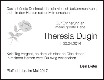 Traueranzeige von Theresia Dugin von Südwest Presse