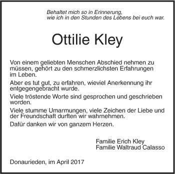 Traueranzeige von Ottilie Kley von Südwest Presse