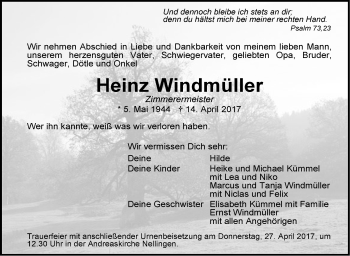 Traueranzeige von Heinz Windmüller von Südwest Presse