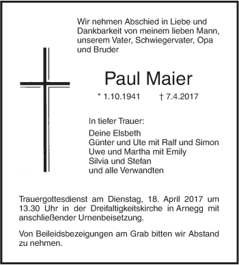 Traueranzeige von Paul Maier von Südwest Presse