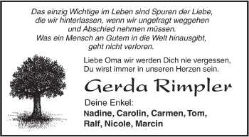 Traueranzeige von Gerda Rimpler von Südwest Presse