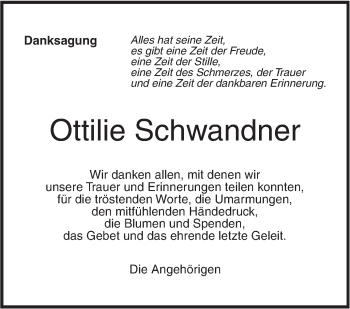 Traueranzeige von Ottilie Schwandner von Südwest Presse