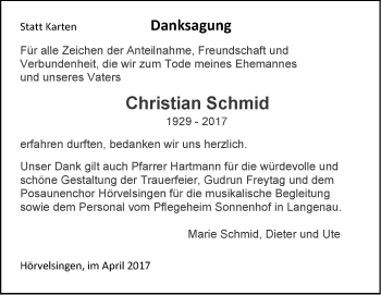 Traueranzeige von Christian Schmid von Südwest Presse