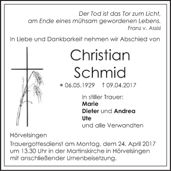 Traueranzeige von Christian Schmid von Südwest Presse