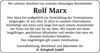 Traueranzeige von Rolf Marx von Südwest Presse