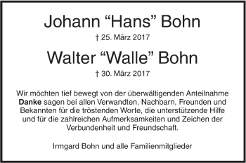 Traueranzeige von Johann und Walter Bohn von Ehinger Tagblatt