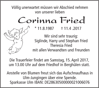 Traueranzeige von Coeinna Fried von Südwest Presse