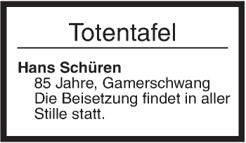 Traueranzeige von Totentafel vom 04.04.2017 von Ehinger Tagblatt