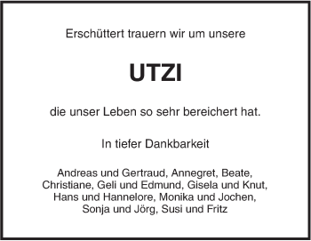 Traueranzeige von Utzi  von Südwest Presse