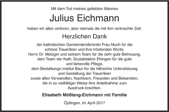 Traueranzeige von Julius Eichmann von Ehinger Tagblatt