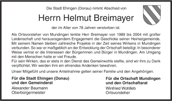 Traueranzeige von Helmut Breimayer von Ehinger Tagblatt