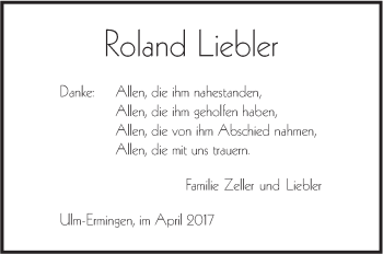 Traueranzeige von Roland Liebler von Südwest Presse