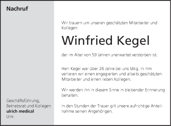 Traueranzeige von Winfried Kegel von Südwest Presse