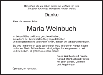 Traueranzeige von Maria Weinbuch von Ehinger Tagblatt