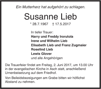 Traueranzeige von Susanne Lieb von Südwest Presse