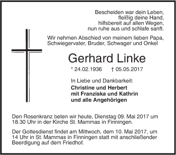 Traueranzeige von Gerhard Linke von Südwest Presse