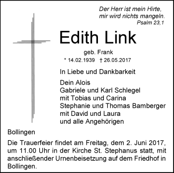 Traueranzeige von Edith Link von Südwest Presse