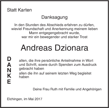 Traueranzeige von Andreas Dzionara von Südwest Presse