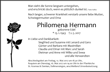 Traueranzeige von Philomena Hermann von Südwest Presse