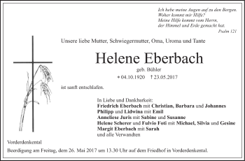 Traueranzeige von Helene Eberbach von Südwest Presse