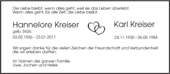 Traueranzeige von Hannelore und Karl Kreiser von Südwest Presse