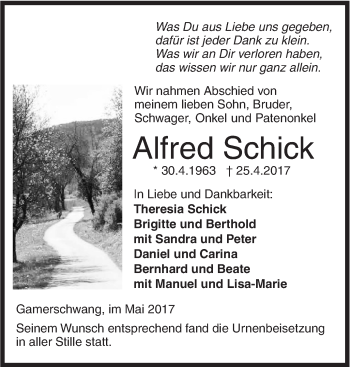 Traueranzeige von Alfred Schick von Ehinger Tagblatt