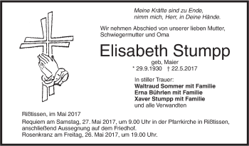 Traueranzeige von Elisabeth Stumpp von Ehinger Tagblatt