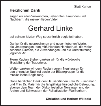 Traueranzeige von Gerhard Linke von Südwest Presse