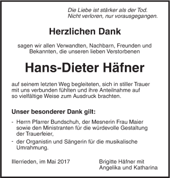 Traueranzeige von Hans-Dieter Häfner von Südwest Presse