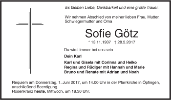 Traueranzeige von Sofie Götz von Ehinger Tagblatt